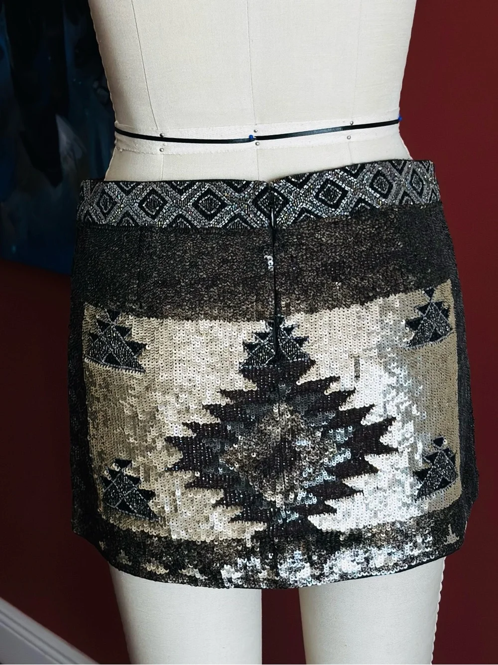 All Saints Spitalfields Beaded & Sequin Geometric Mini Skirt - Black & Silver